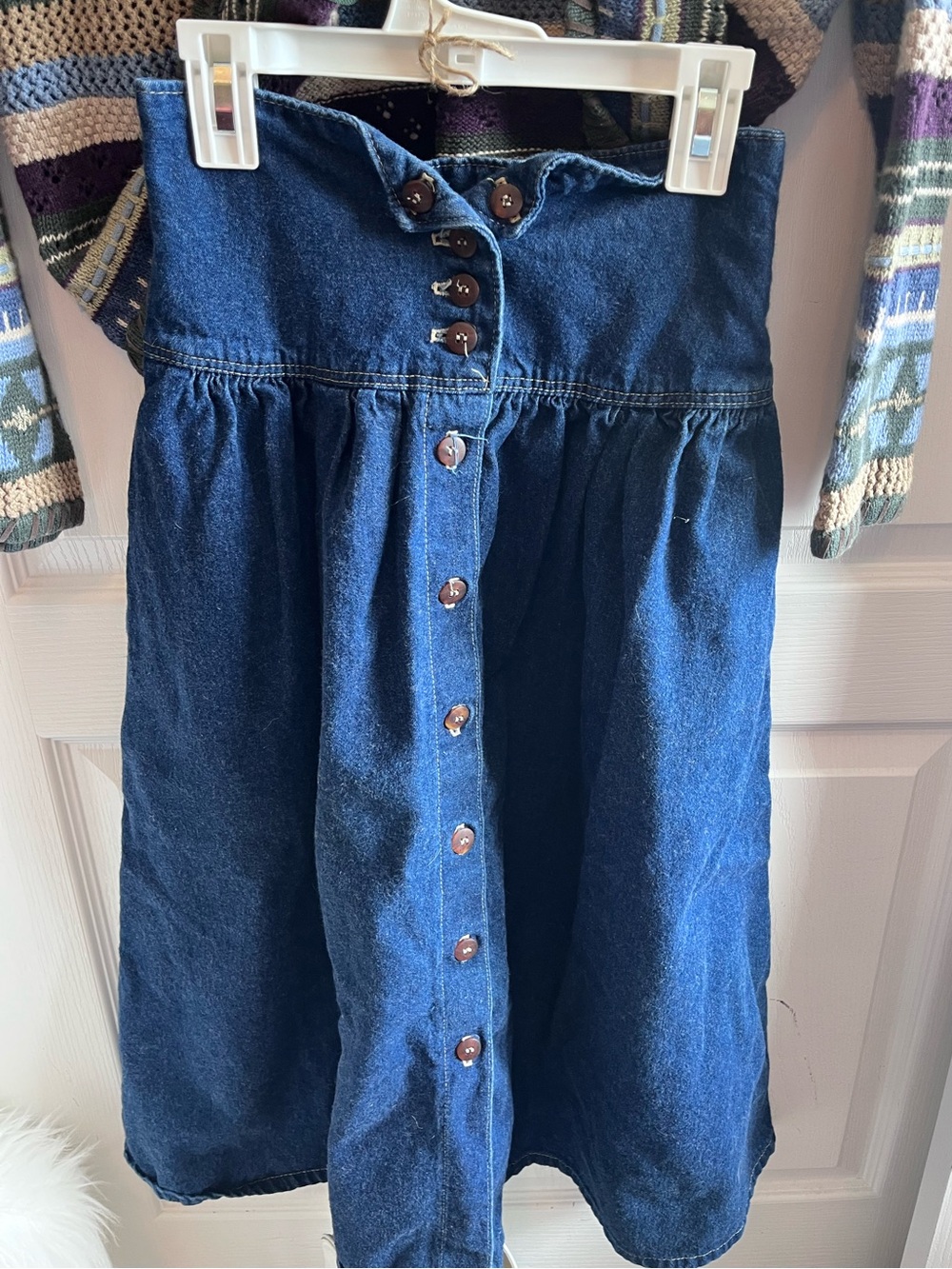 Vintage 80s Stuffed Shirt Denim Midi Skirt High Waist Button Front USA Made